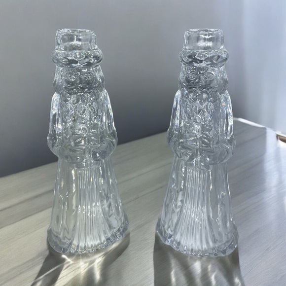 Princess House Father Christmas Crystal Candlestick Holders, a Set Of 2 - Picture 2 of 11